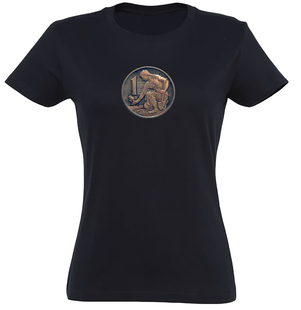 Koruna - měď/ Premium tričko dámské/černé