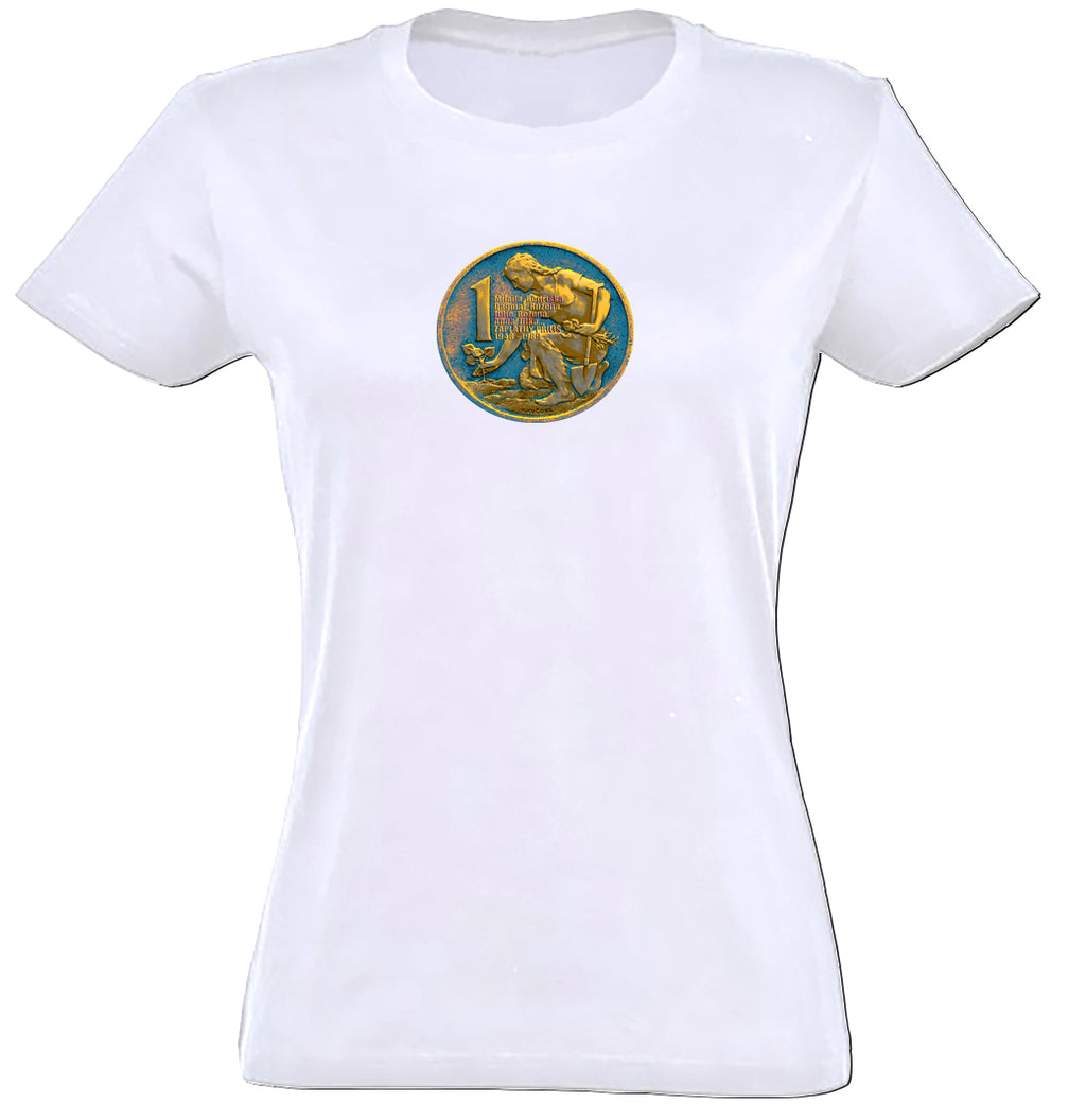 Koruna - modrožlutá /Premium tričko dámské/bílé