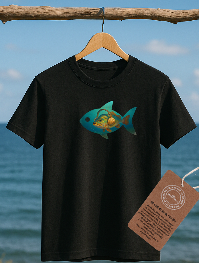 Ryba se sluchátky / BIO&FAIR trade tričko dámské/černé