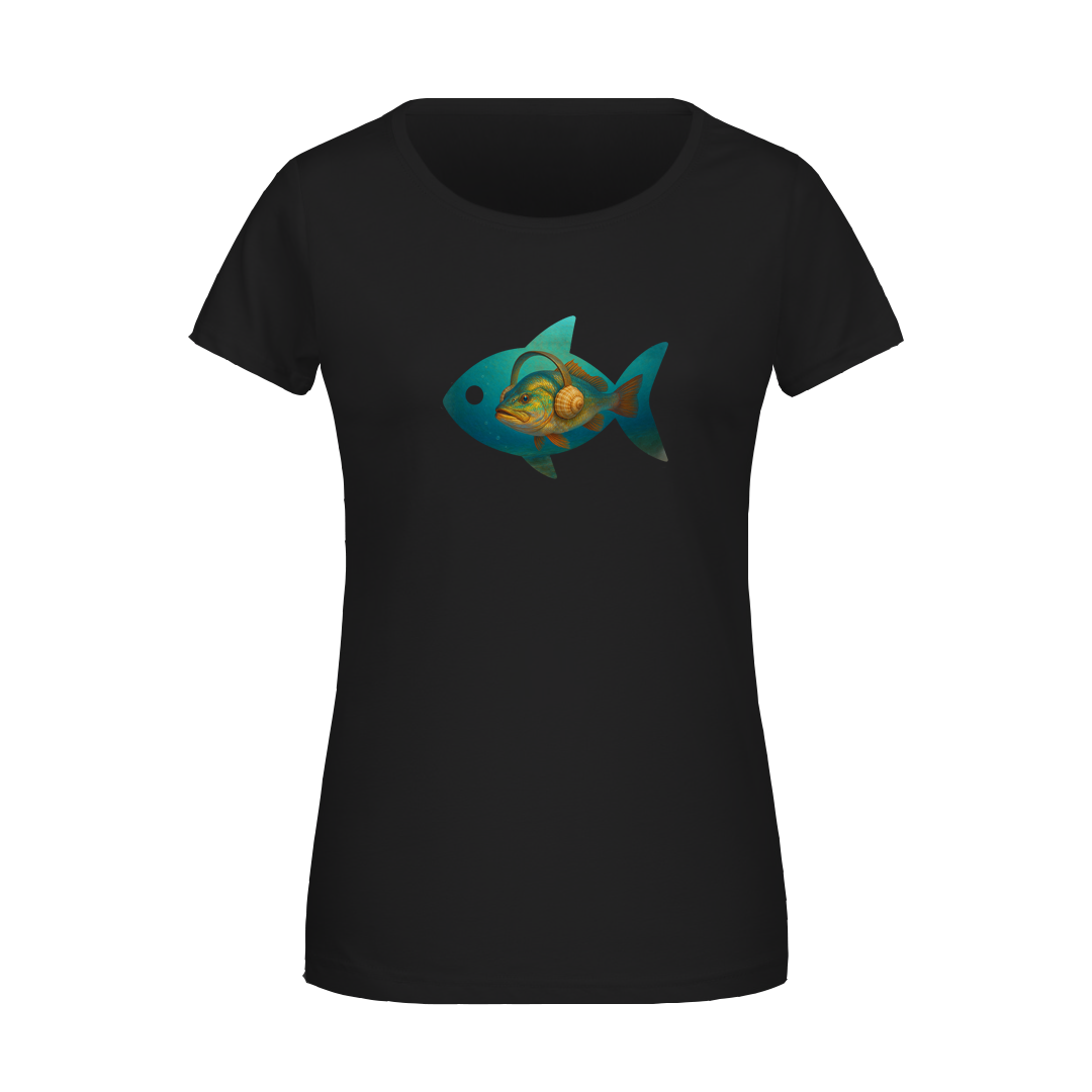 Ryba se sluchátky / BIO&FAIR trade tričko dámské/černé