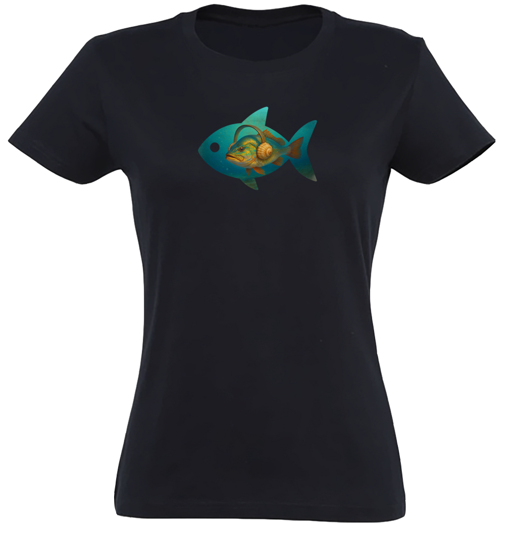 Ryba se sluchátky/ Premium tričko dámské/černé